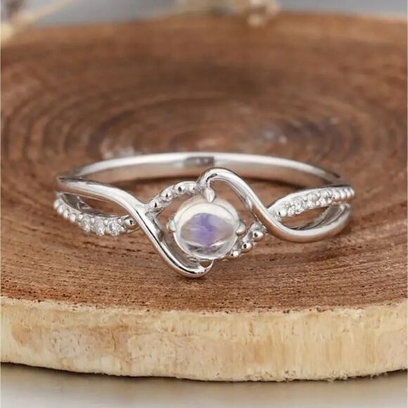Round Cut Moonstone Ring Female Jewelry Delicate Design - Picture 2 of 12